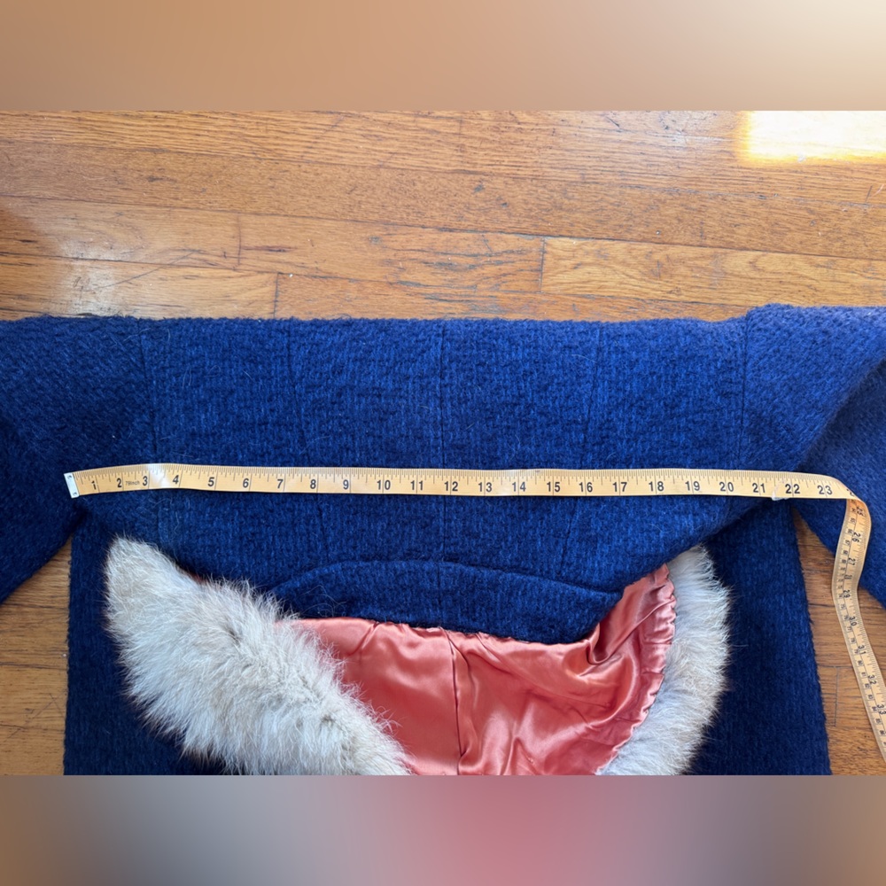 50s Vintage Boulce Tweed Swing Coat w Fox collar Sz Large - Picture 8 of 8